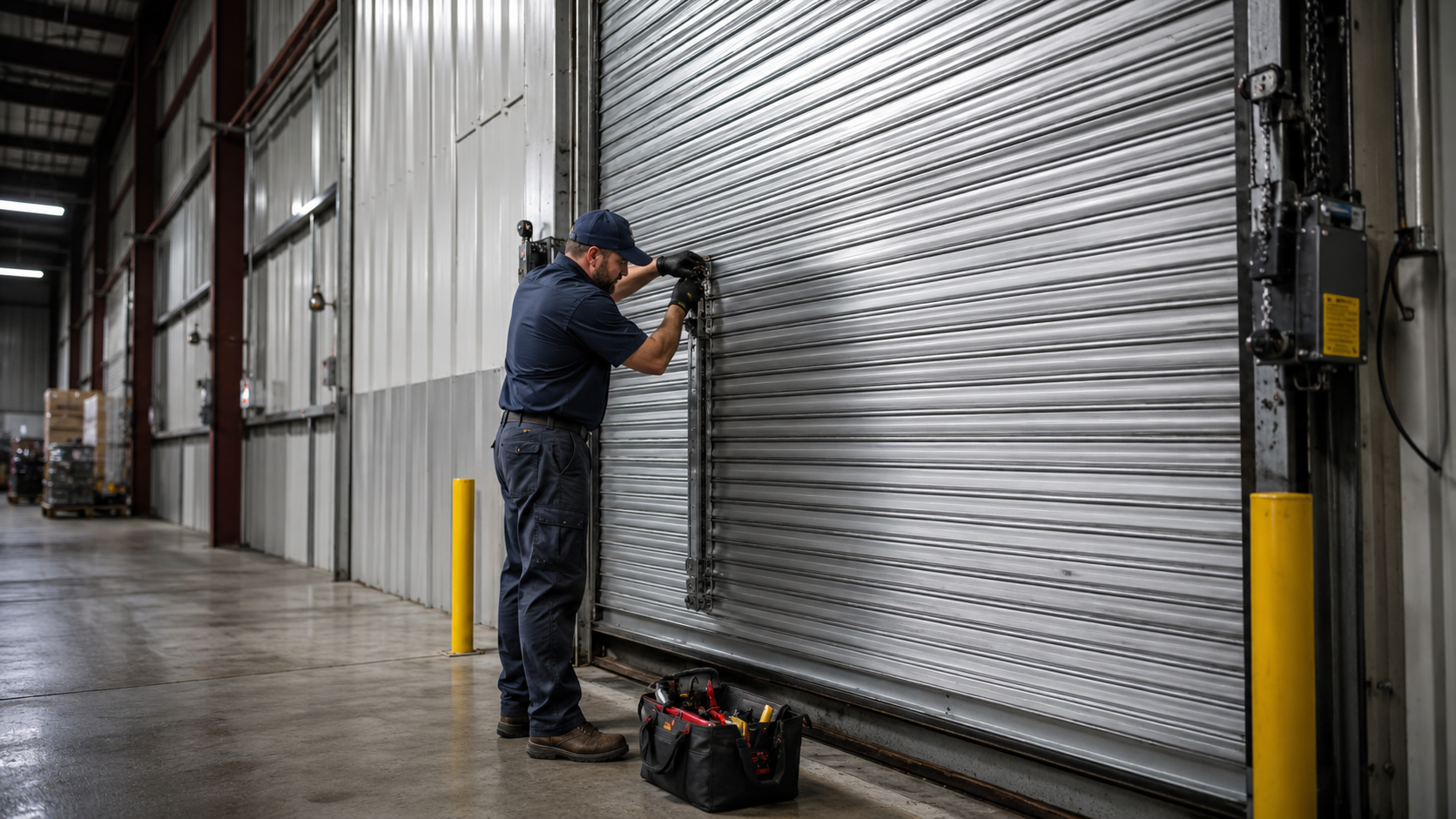 Before image showing a garage door problem that needs repair